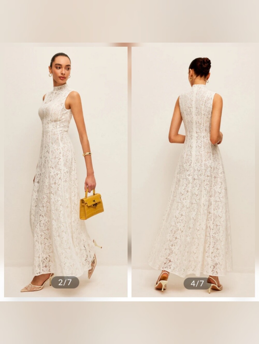 NWT Commense Mock Neck Sleeveless Semi-Sheer White Lace Maxi Dress, Large